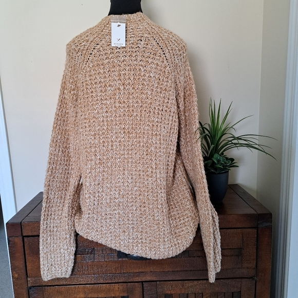 Denver Hayes Sweater Loose Waffke Knit Women's XL Tan Cream Mockneck Top - Picture 3 of 9